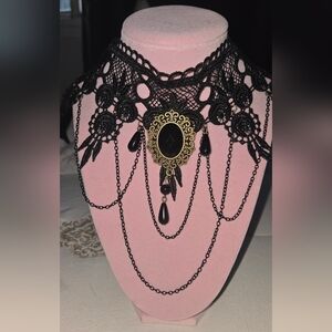 Elegant Black and Gold Lace Choker Necklace